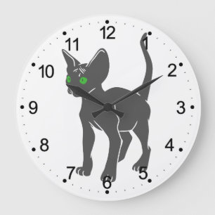 Silhouette of Egyptian  cat - Choose back color Large Clock