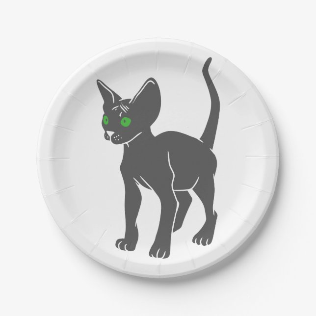 Silhouette of Egyptian  cat - Choose back colour Paper Plate (Front)