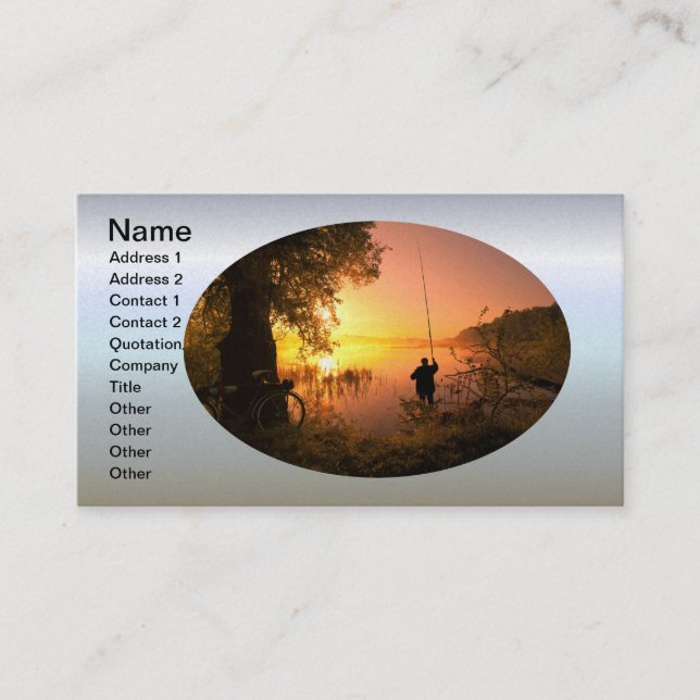 Silhouette of Fisherman on Lake at Sunset Business Card (Front)