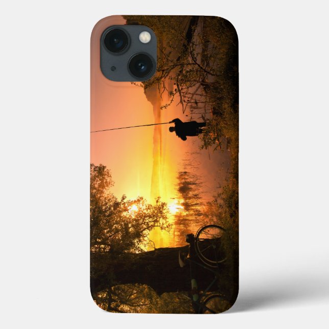 Silhouette of Fisherman on Lake at Sunset Case-Mate iPhone Case (Back)