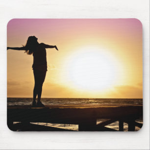 Silhouette of Girl Feeling the Ocean Breeze Mouse Pad