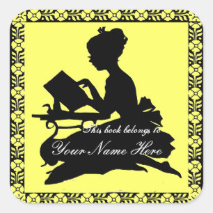 Silhouette of Girl Reading - Square Lemon Yellow Sticker