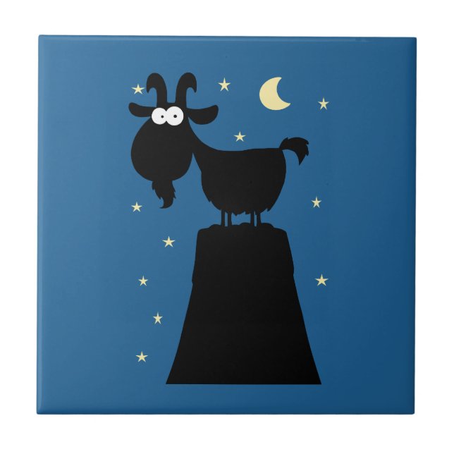 Silhouette of Goat on Mountain Ceramic Tile (Front)