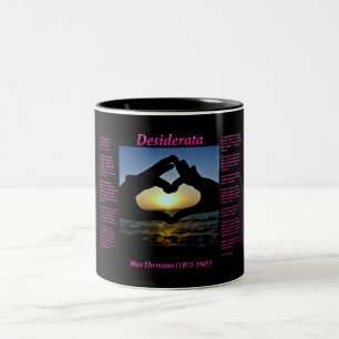 Silhouette of hands making a heart in pink Two-Tone coffee mug