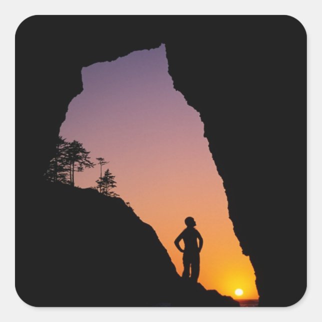 Silhouette of hiker, Point of the Arches, Square Sticker (Front)