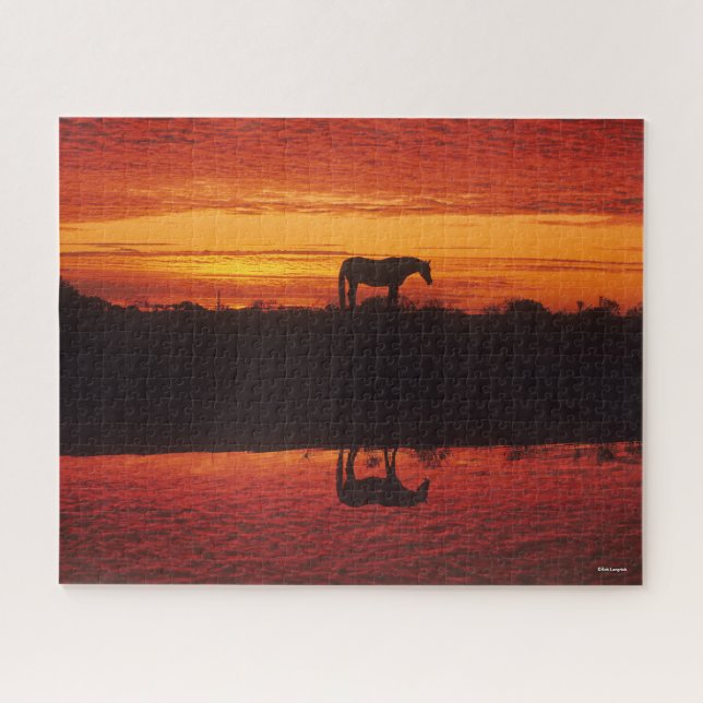 Silhouette of Horse against Sunset Sky Jigsaw Puzzle (Horizontal)