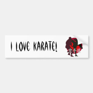 Silhouette of Karate fight, red circle background. Bumper Sticker