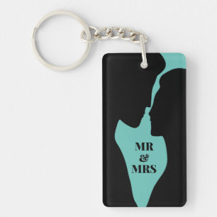 Silhouette of kissing man and woman couple custom key ring
