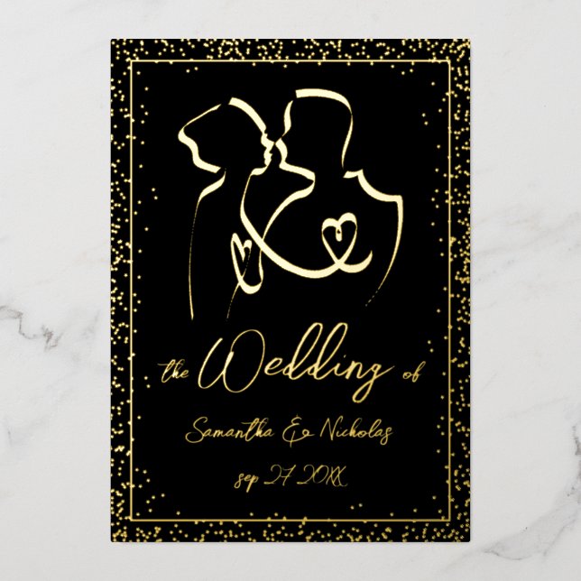 Silhouette of Lovers in Black and Gold Wedding (Front)