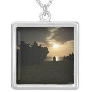 Silhouette of Marines Silver Plated Necklace