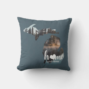 Silhouette Of Michigan With Home Sweet Home Cushion