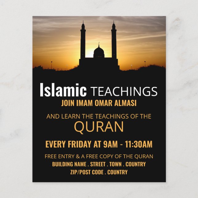 Silhouette of Mosque, Islamic Teaching Advertising Flyer (Front)