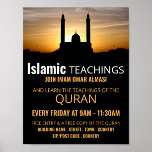 Silhouette of Mosque, Islamic Teaching Advertising Poster