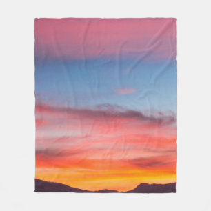 SILHOUETTE OF MOUNTAIN UNDER CLOUDY BLUE SKY PHOTO FLEECE BLANKET