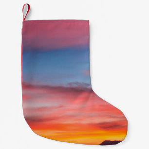 SILHOUETTE OF MOUNTAIN UNDER CLOUDY BLUE SKY PHOTO SMALL CHRISTMAS STOCKING