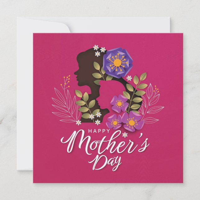 Silhouette of mum and child Mothers day Holiday Card (Front)