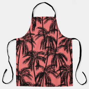 Silhouette of palm trees on a pink background. Sea Apron