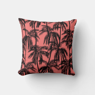 Silhouette of palm trees on a pink background. Sea Cushion