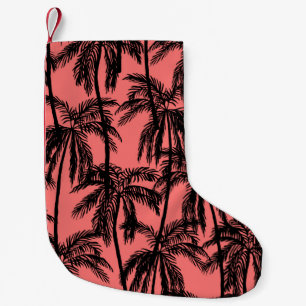 Silhouette of palm trees on a pink background. Sea Small Christmas Stocking