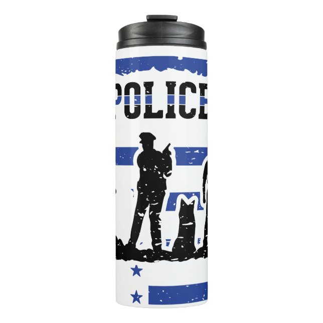 Silhouette of Police Officers and Dog  Thermal Tumbler (Front)