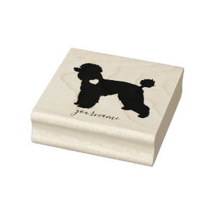 Silhouette of Poodle Dog with Heart on Neck Rubber Stamp