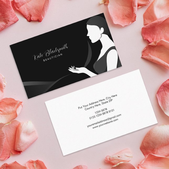 Silhouette of Pretty Woman with Long Black Hair Business Card (Creator Uploaded)