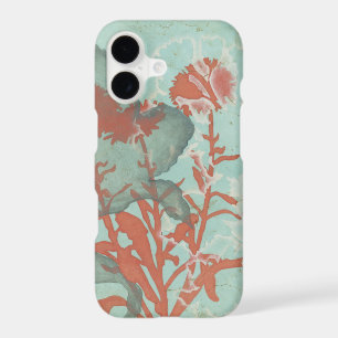 Silhouette of Red Flowers on Teal Background