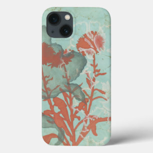 Silhouette of Red Flowers on Teal Background iPhone 13 Case