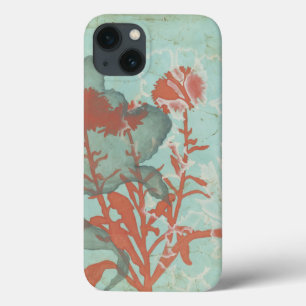 Silhouette of Red Flowers on Teal Background iPhone 13 Case