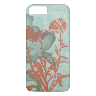Silhouette of Red Flowers on Teal Background iPhone 8 Plus/7 Plus Case
