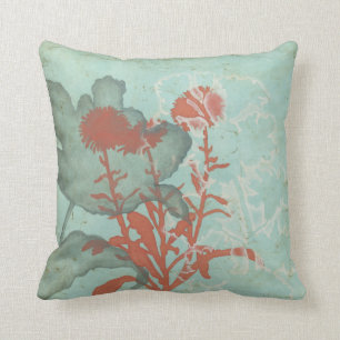 Silhouette of Red Flowers on Teal Background Cushion