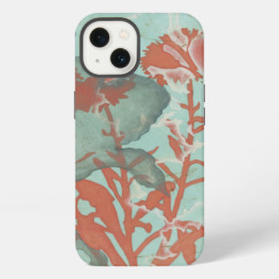 Silhouette of Red Flowers on Teal Background iPhone Case