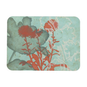 Silhouette of Red Flowers on Teal Background Magnet