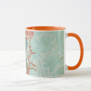 Silhouette of Red Flowers on Teal Background Mug