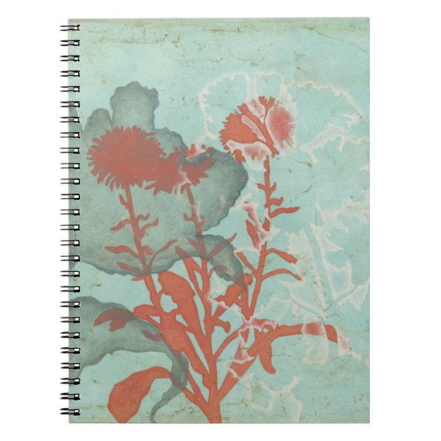 Silhouette of Red Flowers on Teal Background Notebook (Front)