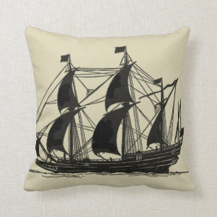Silhouette of Ship with Billowing Sails Cushion