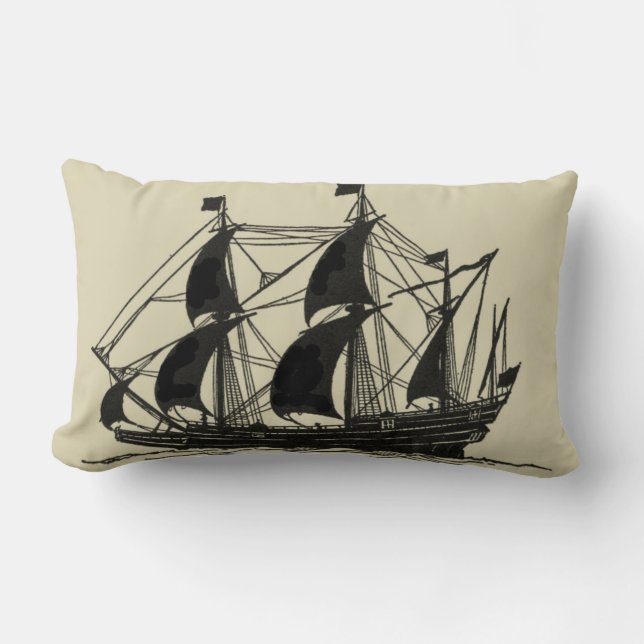 Silhouette of Ship with Billowing Sails Lumbar Cushion (Front)