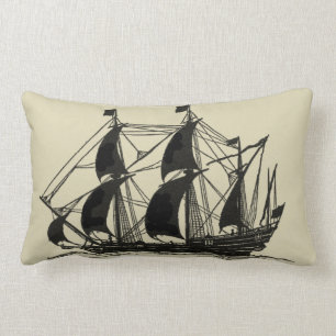 Silhouette of Ship with Billowing Sails Lumbar Cushion