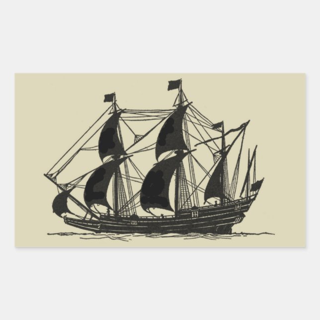 Silhouette of Ship with Billowing Sails Rectangular Sticker (Front)
