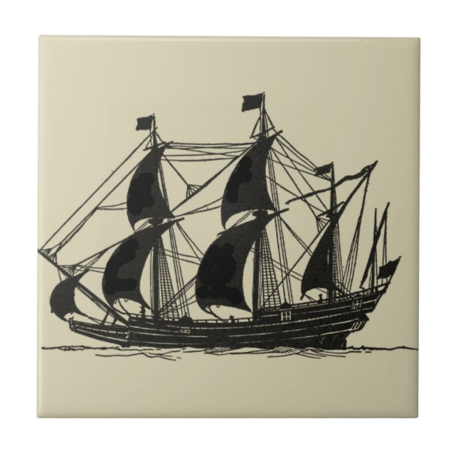 Silhouette of Ship with Billowing Sails Tile (Front)