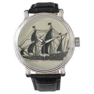 Silhouette of Ship with Billowing Sails Watch