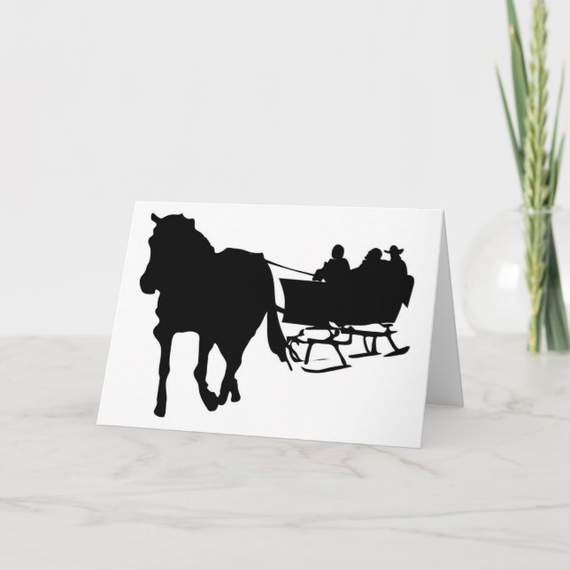 Silhouette of Sleigh Ride in Winter Holiday Card (Front)