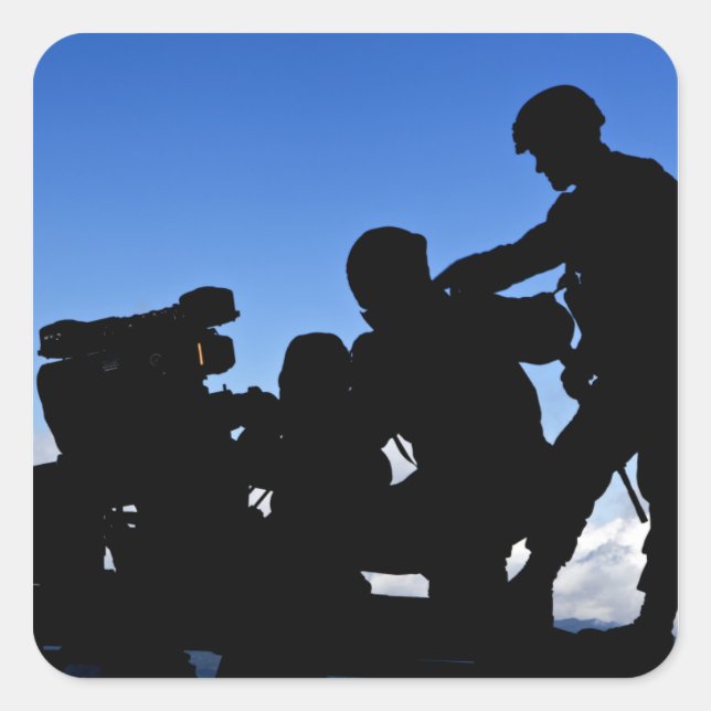 Silhouette of soldiers square sticker (Front)