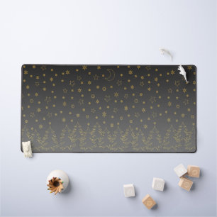 Silhouette of Spruce Trees Under Starry Night Desk Mat