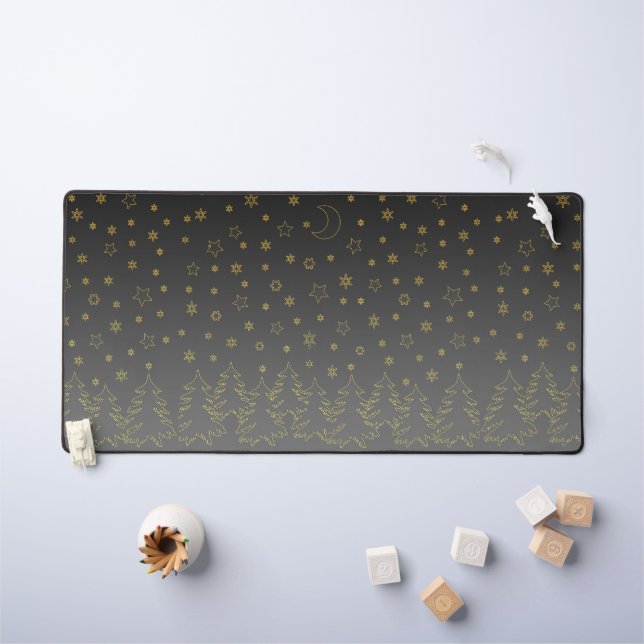 Silhouette of Spruce Trees Under Starry Night Desk Mat (Kids Table)