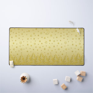 Silhouette of Spruce Trees Under Starry on Gold Desk Mat