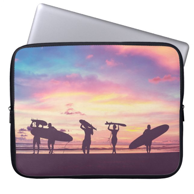 Silhouette Of surfer people carrying their surfboa Laptop Sleeve (Front)