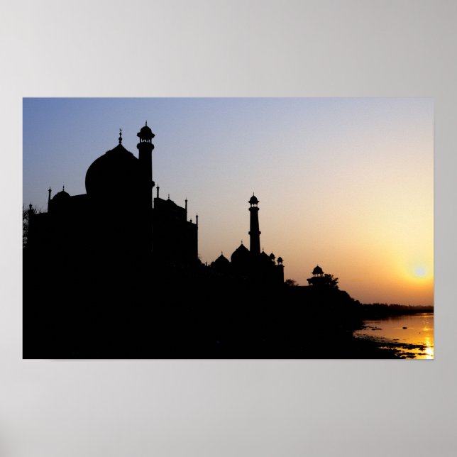 Silhouette of The Taj Mahal at sunset, Agra, Poster (Front)