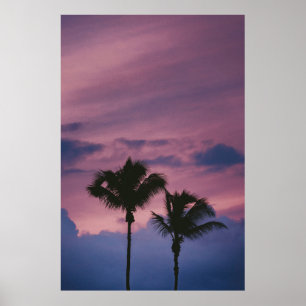 Silhouette of tree during sunset poster