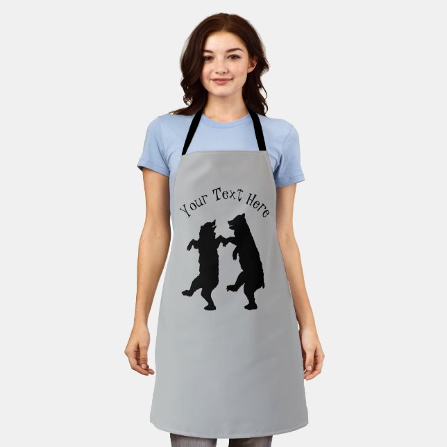 Silhouette of Two Black Bears Dancing Together Apron (Worn)